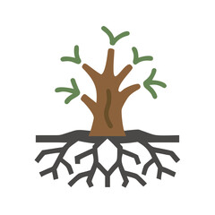 Illustration of a tree with roots, representing growth, nature, and the environment