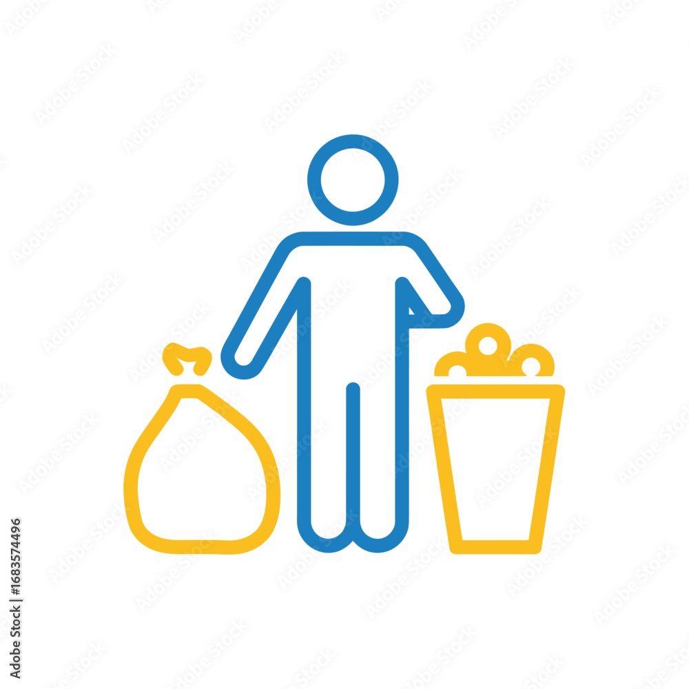Aufkleber Garbage Collection Icon Vector Illustration Person Throwing Trash into Bin with Bag on Transparent Background for Environmental Projects