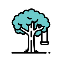 Illustration of a tree with a swing, perfect for representing childhood memories, outdoor activities, and the simple joys of life