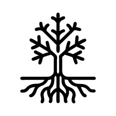 Vector art of tree with roots and branches in a minimalist style, perfect for logo or icon design representing nature and growth