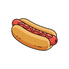 Simple Cartoon Hot Dog with Ketchup.