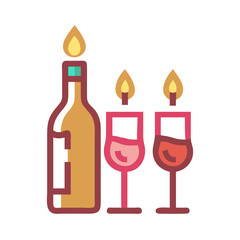 Vector art of a bottle of wine and two glasses with candles, perfect for a romantic dinner or a special celebration