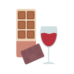 Vector art of chocolate and wine glass, a sweet dessert and drink pairing for a romantic celebration or valentines day event
