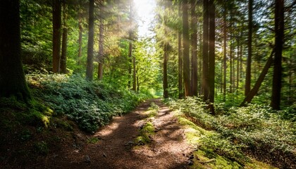 Fototapeta premium sun dappled forest path in summer