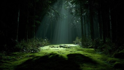 Obraz premium Sunlight streams through a dark forest (2)