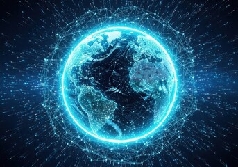Obraz premium Digital globe with glowing network connections and data streams