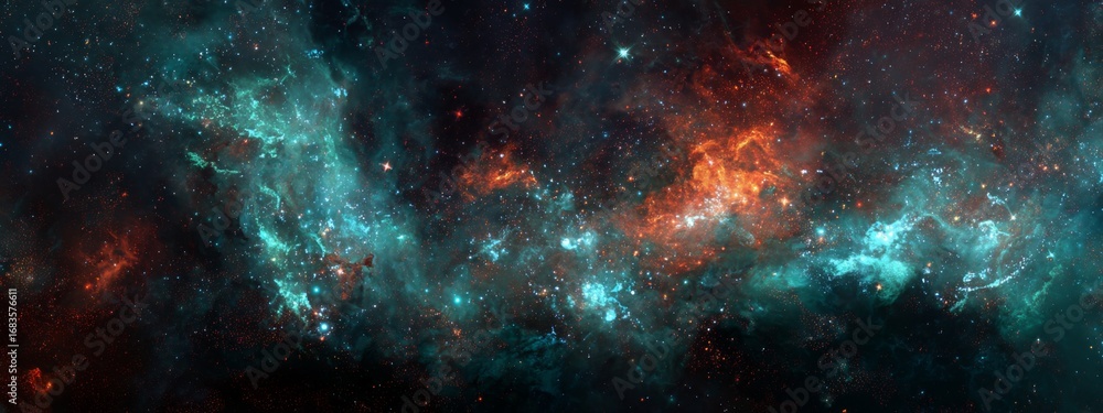 Poster stunning cosmic paint splatter in deep space with glowing colors and celestial patterns