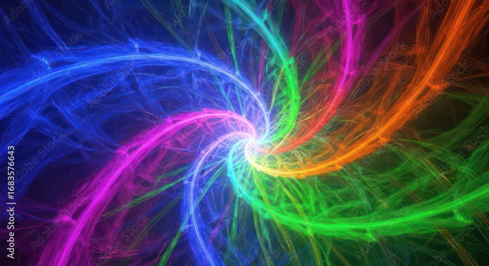 Poster a vibrant fractal swirl with dynamic movement and intense colors captivates the viewer. this abstrac