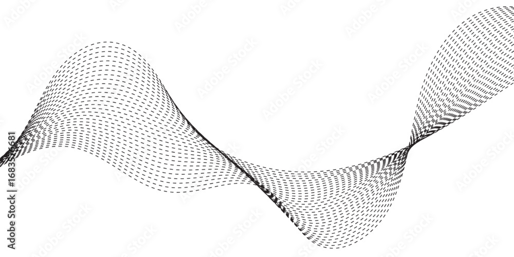 Poster minimalist illustration featuring dotted waveforms in black fading to gray, gracefully intertwining 