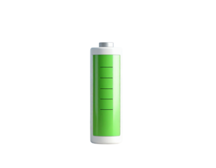 3d minimal battery status icon. green energy charging. medium power tube. Battery at