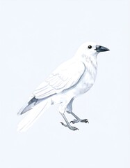 A detailed illustration of a pure white crow, showcasing delicate feather details and a serene aesthetic.