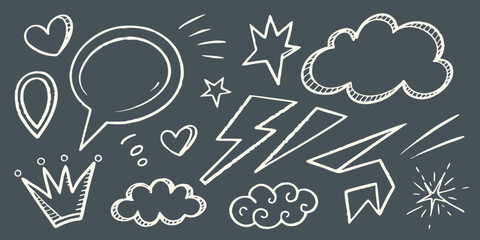 Hand-drawn chalk arrows and heart symbols on a vintage blackboard, a set of vector illustrations for education and business design