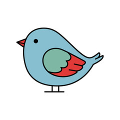 Stylized Bird Illustration with Blue Body Red Wing Accents and Black Outline.