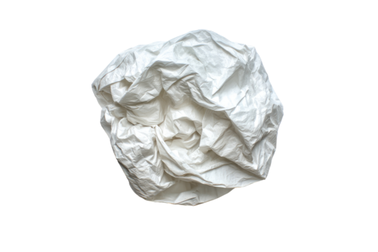 A crumpled white sheet, centered against a black background. The fabric is tightly bunched, creating a rounded form. The sheet's texture is visible through the folds - Powered by Adobe