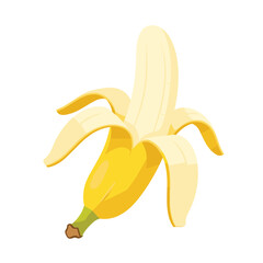 Banana icon set isolated vector illustration. Peel bananas, yellow fruit and a bunch of bananas. Tropical fruits, banana snacks or vegetarian nutrition.