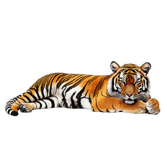 Obraz premium tiger resting at snow isolated on transparen background (PNG)
