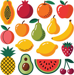 Vibrant collection of fresh fruits and berries isolated on white background