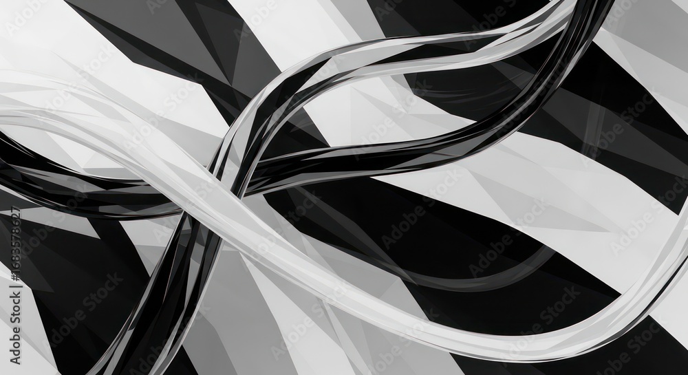 Poster an abstract composition in black and white, a visual dance of shapes and forms that captivates with 