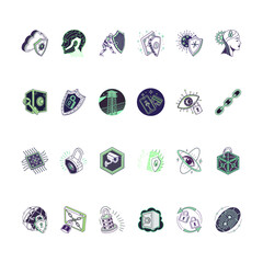 Cybersecurity Icons: Shields, Locks, and Digital Guardians, Safeguarding Digital Space with Secure Solutions: A Set of Graphic Elements