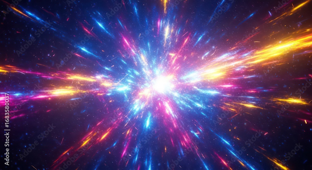 Poster a captivating visual display of a colorful, dynamic energy burst in space. the radiant burst of colo