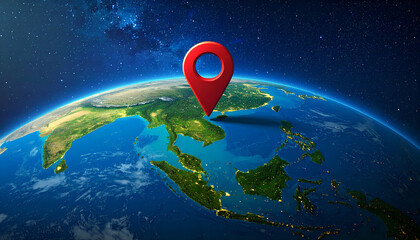 Animated Earth globe with red location pin on Java, Indonesia