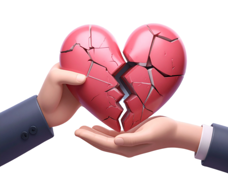 d minimal Broken Heart. Bad relationships, breaking up, sadness emotions concept. in