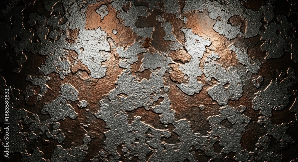 Poster a detailed view of the textured wall surface showcasing the intricate patterns, the metallic colors 