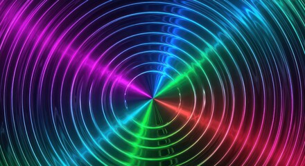Vibrant concentric circles of light form a dynamic, hypnotic pattern, offering a contemporary and captivating visual, that draws the eye inward. 