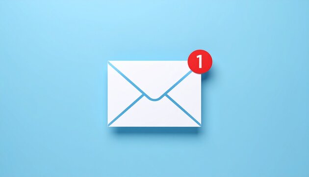 Email notification envelope icon with a red badge on a light blue background, Generated with AI.