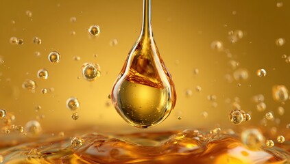 Golden liquid drop with bubbles