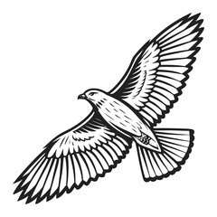 Naklejka premium Dark Monochrome Hawk in Flight: Powerful, Elegant, Vector Illustration