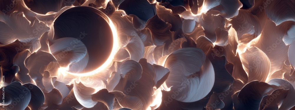 Poster surreal abstracted glowing patterns of an eclipse in a dreamlike atmosphere