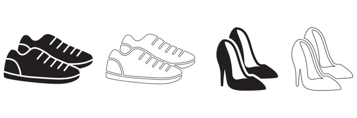 Shoes Icon Set – Silhouette Collection of Footwear Styles Including Heels, Boots, Sandals, and Loafers in Vector Design