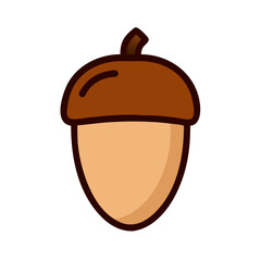 Illustration of an acorn, a nut from an oak tree, a symbol of autumn and harvest season, and a popular food for squirrels