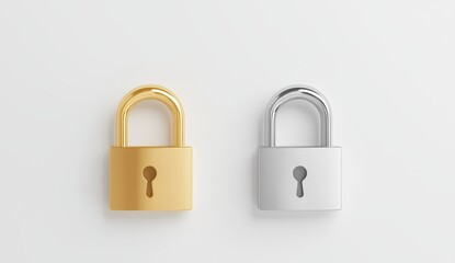 Fototapeta premium Golden and Silver Padlocks Isolated on a White Background