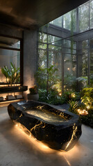 Fototapeta premium Luxury bathroom with illuminated black crystal bathtub