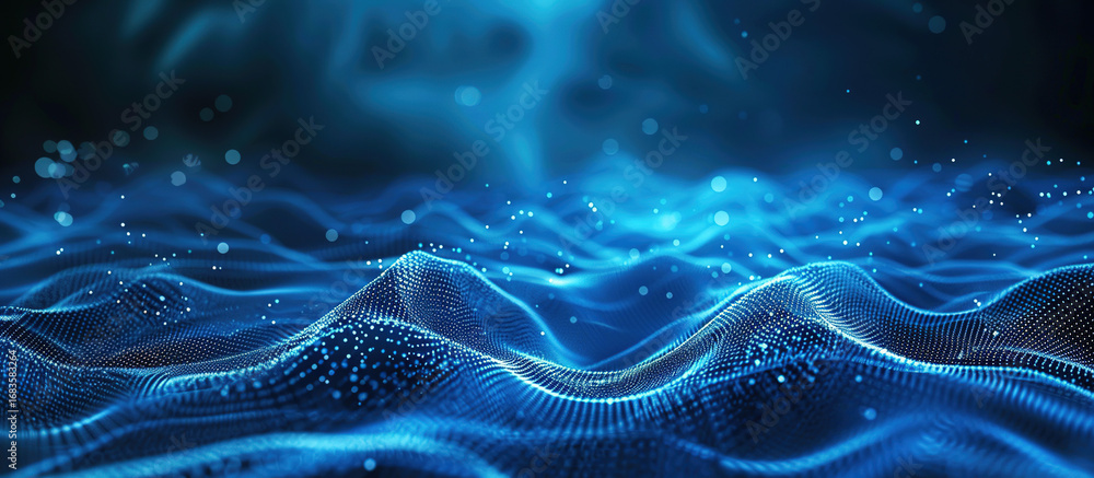 Poster abstract blue waves of energy: this image depicts a mesmerizing abstract of ethereal, dynamic waves,
