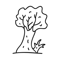 Vector art of hand drawn tree with bush, a simple and artistic line art illustration for nature, environment, and outdoor themes