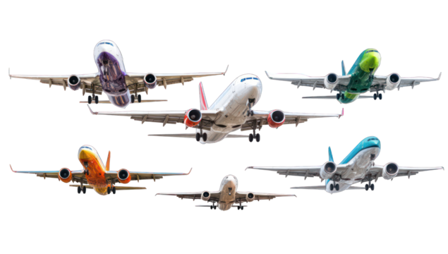 Multiple passenger jets in flight