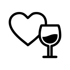 Vector art of heart and wine glass in black outline, a simple and elegant symbol for love, perfect for minimalist designs