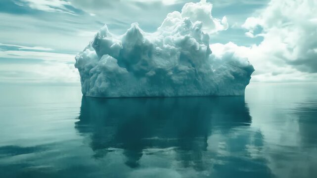Massive Iceberg Floating Calmly on a Still Ocean Under Soft Cyan Sky
