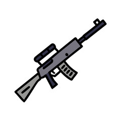 Illustration of an assault rifle, a machine gun used in military combat