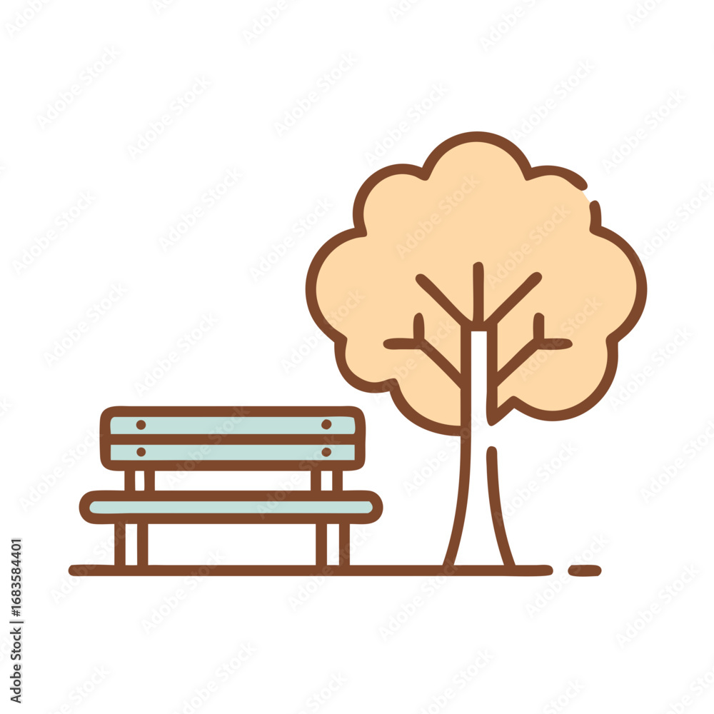 Aufkleber vector art of a tranquil park scene with a bench under a tree, perfect for relaxation and enjoying t