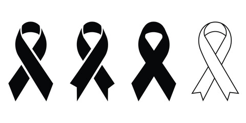 Breast Cancer Awareness Ribbon Icons Set – Pink, Black and White Support Symbols in Vector and Flat Design