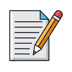 Illustration of a document with lines and a pencil, representing writing, notetaking, or creating content