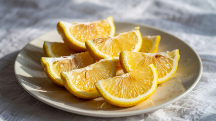 Lemon wedges glisten on a plate