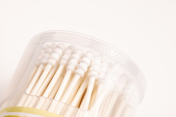 Cotton Buds Resting on White Background for Hygiene Concept