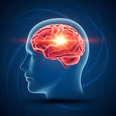 Fototapeta premium Human brain radiating energy and light representing thought and intelligence
