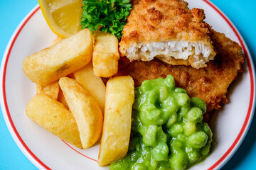 British Favourite Fish And Chips With Mushy Peas