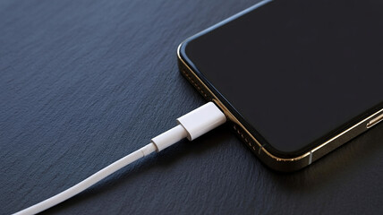 Modern smartphone charging with white cable, showcasing sleek design and essential connectivity for busy lifestyles.